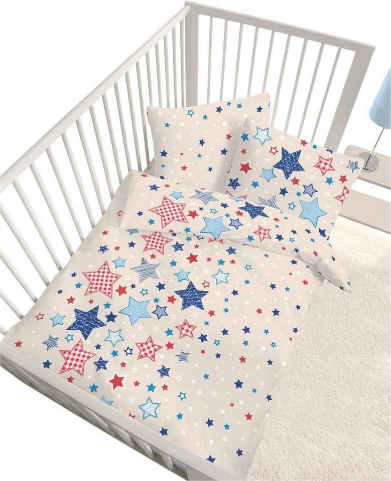 Babybettwäsche Baby Fein Biber Bettwäsche Sterne beige 100x135 + 40x60 cm Flanell, DOBNIG von DOBNIG