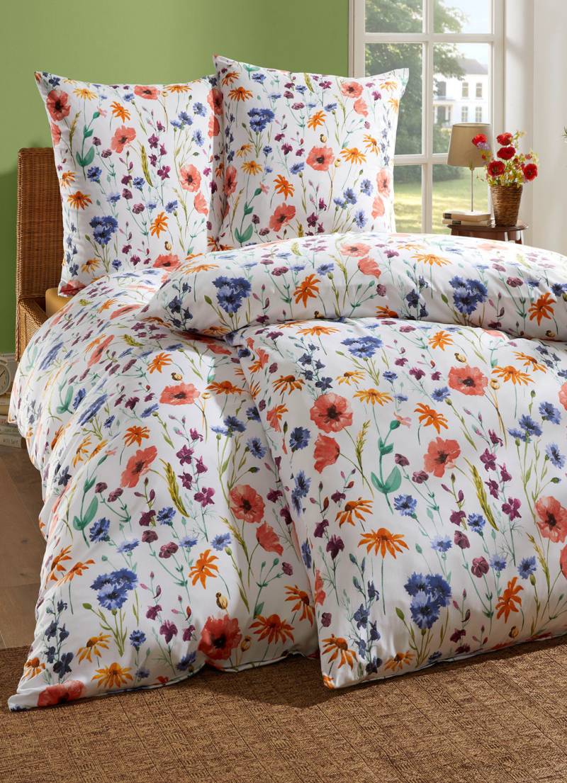 Beidseitig bedruckte Bettwäsche-Garnitur in Microfaser-Qualität, Größe 112 (80x80 cm + 135x200 cm), Weiss-Bunt von DOBNIG