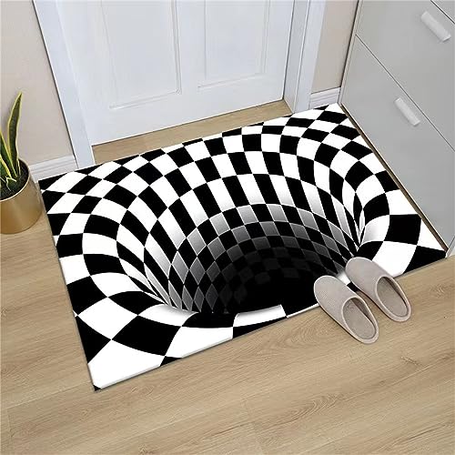 DOBOKS 3D Optische Täuschung Teppich Schwarz Weiß Kariert Swirl Teppich Halloween Teppich Gruselige Falle Visueller Teppich rutschfeste Fußmatte Wohnzimmer Eingang Bodenmatte DOBOKS 3D Optische Täuschung Teppich Schwarz Weiß Kariert Swirl Teppich Halloween Teppich Gruselige Falle Visueller Teppich rutschfeste Fußmatte Wohnzimmer Eingang Bodenmatte von DOBOKS