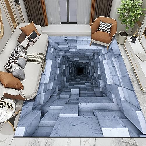 DOBOKS Bereich Teppiche 3D Swirl Print Teppiche rutschfest 3D Illusion Teppich Zuhause Schlafzimmer Matte Stereo Vision Matte Rechteckiger Teppich 3D Geometrische Bodenmatte von DOBOKS