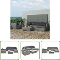 The Living Store 6-tlg. Garten-Lounge-Set mit Auflagen Poly Rattan Grau - Gartenmöbel Set - Loungemöbel - Rattan Gartenmöbel - Outdoor Möbel von DOC&ET²