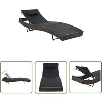 The Living Store Sonnenliege Poly Rattan und Textilene Braun - Sonnenliege - Gartenliege - Rattan Liege - Outdoor Möbel - Poolliege von DOC&ET²