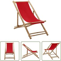 The Living Store Liegestuhl Bambus und Canvas Rot - Liegestuhl - Gartenstuhl - Strandstuhl - Bambus Möbel - Outdoor Möbel von DOC&ET²