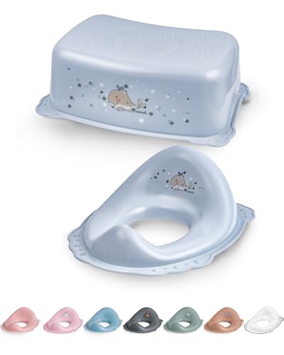 DOCARI Toilettentrainer mit Treppe als Set Wal blau - Toilettensitz Kinder und Tritthocker Kinder - Toilettensitz Kinder mit Treppe - Toilettenaufsatz Kinder WC Sitz Kinder Hocker Kinder Bad von DOCARI