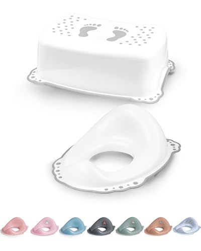 DOCARI Toilettentrainer mit Treppe als Set weiß - Toilettensitz Kinder und Tritthocker Kinder - Toilettensitz Kinder mit Treppe - Toilettenaufsatz Kinder WC Sitz Kinder Hocker Kinder Bad von DOCARI