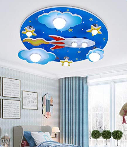 DOCJX Deckenleuchte Kinderlampe LED Deckenleuchte E27x3, E14x2 inklusive Glühlampe/Rakete Deckenlampe Kinderzimmer Strahler Junge Mädchen Schlafzimmer Deckenbeleuchtung(mit Fernbedienung) von DOCJX