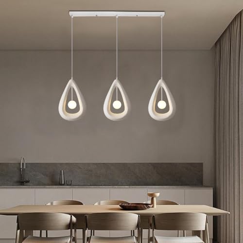 DOCJX E27 Wabi-Sabi Pendelleuchte Moderne Polyethylen-Kronleuchter Japanischer-Stil Weißer Kreativ Hängeleuchte Esstisch 3-flammig Innenbeleuchtung Verstellbare Heimdekoration Für Esszimmer Küche(30+3 von DOCJX
