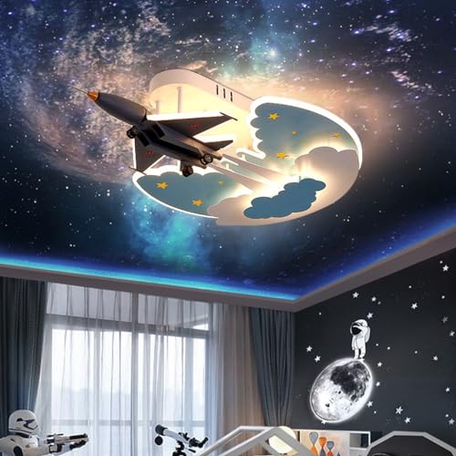 DOCJX LED Deckenleuchte Für Kinder Modern Kinderlampe Cartoon Flugzeug Deckenlampe Dimmbare Kinderleuchten Fernbedienung 58W Pendelleuchte Kinderzimmerlampe Schlafzimmer Wohnzimmer Dekorative (Color von DOCJX