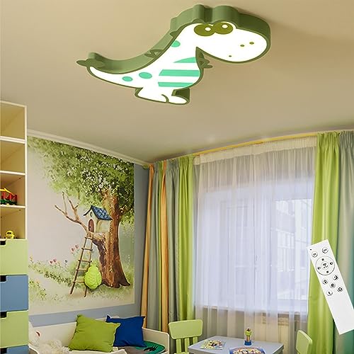 DOCJX LED Kinderzimmerlampe Deckenleuchte Cartoon Moderne Dinosaurier Deckenlampe Dimmbar Kinderlampe Fernbedienung 36W Junge Mädchen Schlafzimmerlampe Hängeleuchten Wohnzimmer Lampen Color : Green von DOCJX