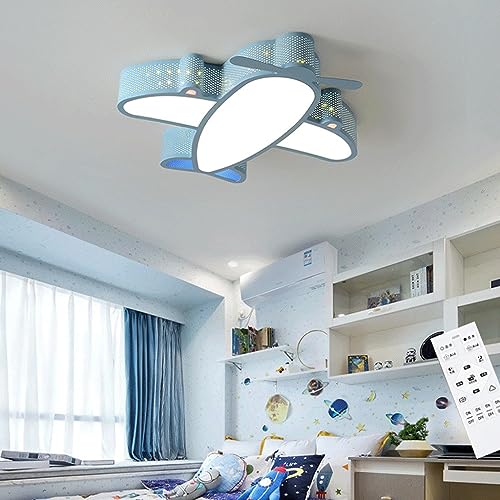 DOCJX LED Modern Deckenlampe Kinderzimmer Deckenleuchte Schlafzimmer 34W Flugzeug Kinderzimmer Lampe Decke 60cm Mit Fernbedienung Dimmbar Lampen Tageslichtlampe Decke Studie (Color : Blau, Größe : k von DOCJX