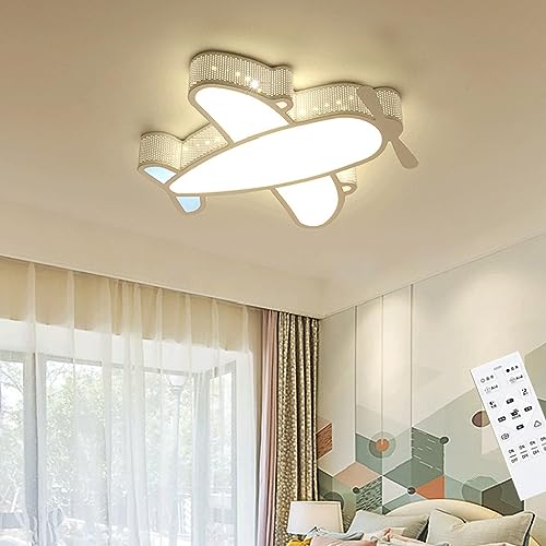 DOCJX LED Modern Deckenlampe Kinderzimmer Deckenleuchte Schlafzimmer 34W Flugzeug Kinderzimmer Lampe Decke 60cm Mit Fernbedienung Dimmbar Lampen Tageslichtlampe Decke Studie (Color : Weiß, Größe : k von DOCJX