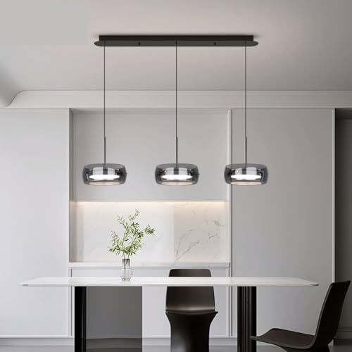 DOCJX LED Pendeleuchte Schwarz Glas Lampenschirm Kronleuchter Modere Fur Kucheninsel Kreative Glas Eszimmer Hangeleuchte Hohenverstebar Lmnen Dekoration Hangelampe Wohnzimmer Loft Leuchte(3 Lights(B)) von DOCJX