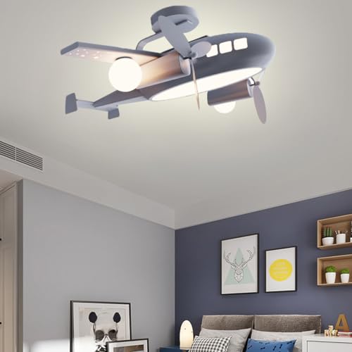 DOCJX LED Pendelleuchte Modern Kinderzimmer Hängeleuchten Schlafzimmer 48W Flugzeug Kinderzimmer Kronleuchter Decke 70cm Mit Fernbedienung Dimmbar Kinderlampe Tageslichtlampe Decke Studie (Color : Gr von DOCJX