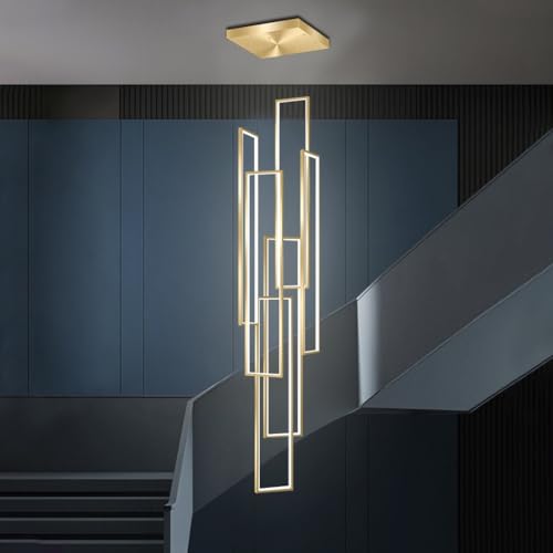 DOCJX LED Pendelleuchte Modern Metall Hängeleuchte Treppenhaus Hängelampe Kronleuchter Treppenleuchte Pendellampe ​Höhenverstellbar Deckenleuchte Esstisch Treppe Wohnzimmer (6FLAME-100CM) von DOCJX