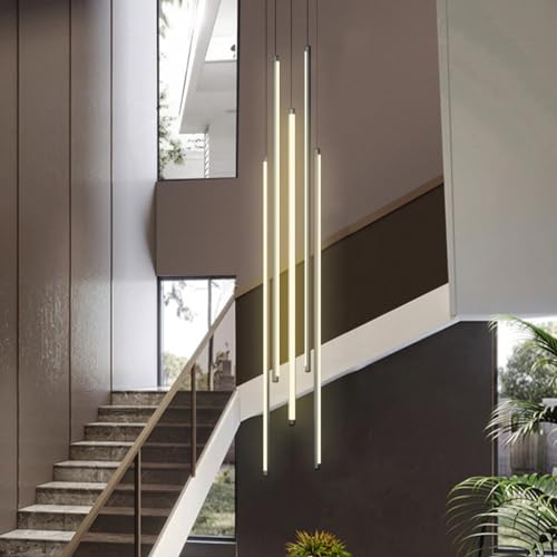 DOCJX LED Treppe Pendelleuchte Modern Treppenleuchte Hängeleuchte Dimmbarer Kronleuchter Aluminium Treppe Licht Höhenverstellbar Deckenleuchte Villa Treppenhaus 3000K–6000K Acryl Wohnzimmer Eingan(War von DOCJX