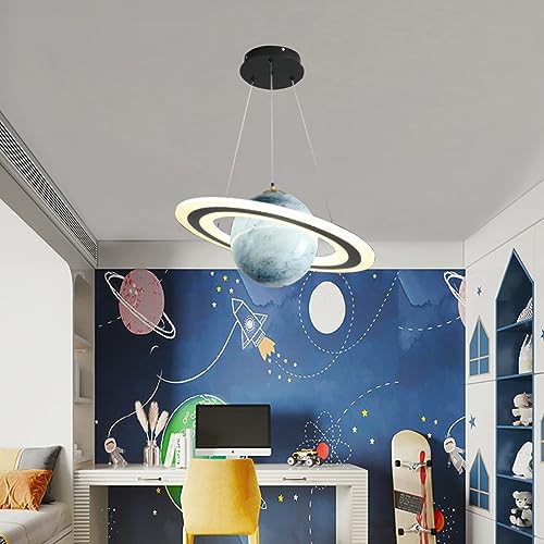 DOCJX Modern Kinderzimmer Kronleuchter Dimmbar Planet Hängelampe LED Mit Fernbedienung Pendelleuchten Wohnzimmer Hängeleuchten Jungen Mädchen Schlafzimmer Lampen Astronaut (Color : Infinite dimming, von DOCJX