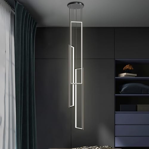 DOCJX Modern LED Pendelleuchte Geometrie Hängeleuchte Treppenhaus Hängelampe Kronleuchter Treppenleuchte Pendellampe ​Höhenverstellbar Deckenleuchte Esstisch Treppe Wohnzimmer （3FLAME-150CM） von DOCJX