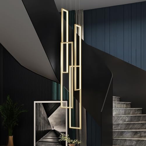 DOCJX Modern LED Pendelleuchte Geometrie Hängeleuchte Treppenhaus Hängelampe Kronleuchter Treppenleuchte Pendellampe ​Höhenverstellbar Deckenleuchte Esstisch Treppe Wohnzimmer (4FLAME-100CM von DOCJX