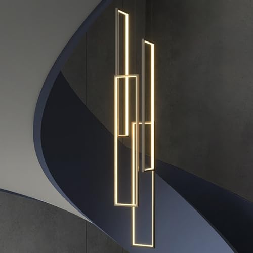 DOCJX Modern LED Pendelleuchte Geometrie Hängeleuchte Treppenhaus Hängelampe Kronleuchter Treppenleuchte Pendellampe ​Höhenverstellbar Deckenleuchte Esstisch Treppe Wohnzimmer （4FLAME-150CM） von DOCJX