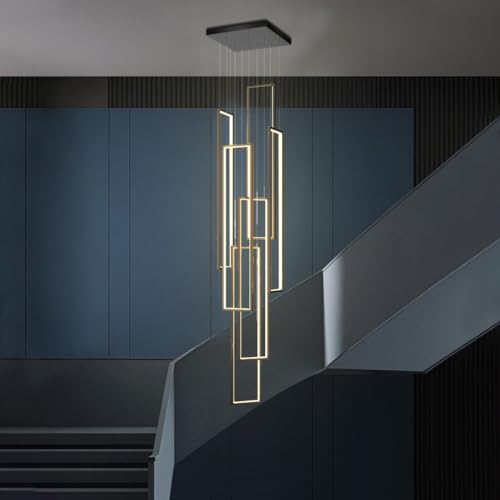 DOCJX Modern LED Pendelleuchte Geometrie Hängeleuchte Treppenhaus Hängelampe Kronleuchter Treppenleuchte Pendellampe ​Höhenverstellbar Deckenleuchte Esstisch Treppe Wohnzimmer （6FLAME-100CM） von DOCJX