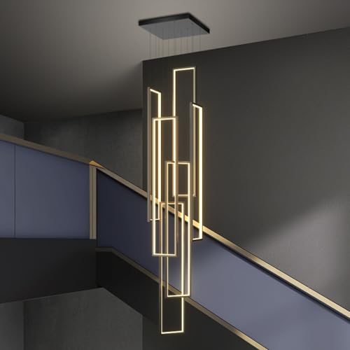 DOCJX LED Pendelleuchte Treppe Geometrie Modern Hängeleuchte Treppenhaus Hängelampe Kronleuchter Treppenleuchte Pendellampe ​Höhenverstellbar Deckenleuchte Esstisch Treppe Wohnzimmer (6FLAME-200CM von DOCJX