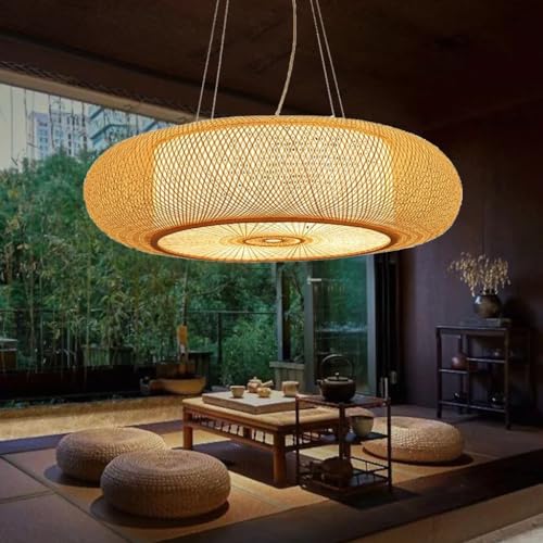 DOCJX Retro Pendelleuchte Bambus E27 Wohnzimmer Deckenleuchte Natürlicher Rattan Pendellampe Bambus Handgewebten Hängeleuchten Höhenverstellbare Kronleuchter Restaurant Teestube Deko Korridor(80CM) von DOCJX