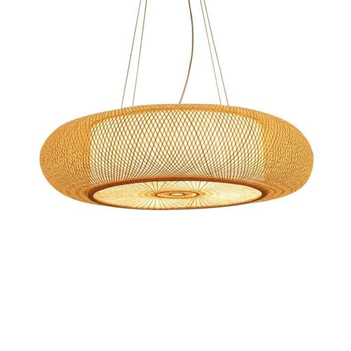 DOCJX Vintage Pendelleuchte Bambus E27 Retro Deckenleuchte Natürlicher Rattan Pendellampe Handgewebten Wohnzimmer Hängeleuchten Höhenverstellbare Kronleuchter Restaurant Teestube Deko Korridor(50CM) von DOCJX