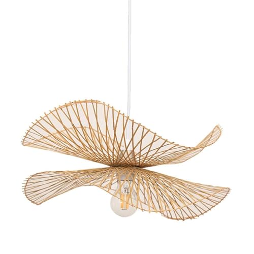 Vintage Pendelleuchte E27 Kronleuchter Bambus Retro Industrial Pendellampe Natürlichen Hängeleuchten Höhenverstellbar Hängelampe Esszimmer Studie Wohnzimmer Cafe (Größe : 55CM) von DOCJX