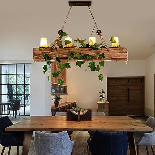 Deckenleuchte Industria Pendelleuchte Holz Deckenlampe Hängend Vintage Industrieller Stil Kronleuchter Kreative Massive Holz Hanf Seil Lampe Restaurant Café Gastfamilie Wohnzimmer Teestube Licht (Grö von DOCJX