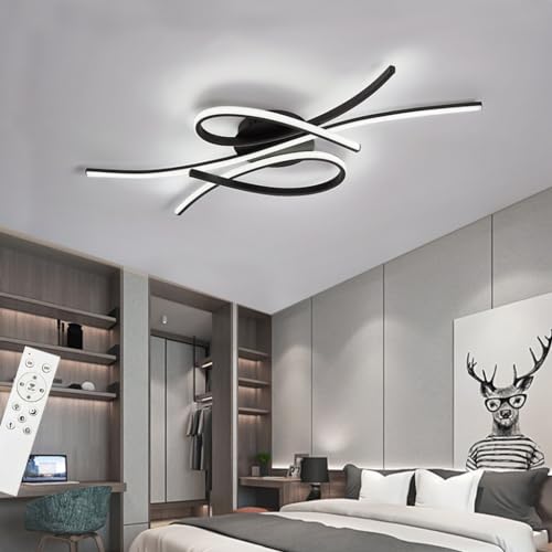 LED Deckenleuchte Einfache Moderne Deckenlampe Wohnzimmer 54W Dimmbare Wohnzimmerlampe Mit Fernbedienung Metall Deckenleuchte Beleuchtung Schlafzimmer Dekor Lampe Gold (Color : Schwarz, Größe : 100C von DOCJX