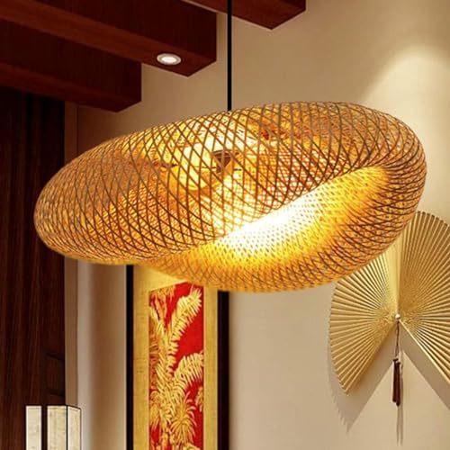 Peckenlampe Retro Bambus Rattan Natürliche Gewebte Deckenleuchte Vintage Deckenlich E27 Korridor Pendelleuchte Handgewebte Lampe Restaurant Wohnzimmer Schlafzimmer Studie Deko Beleuchtung Leuchte ( Gr von DOCJX