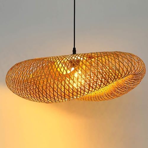Peckenlampe Bambus Natürliche Retro Rattan Hängeleuchte Gewebte Vintage Deckenlich E27 Korridor Pendelleuchte Handgewebte Restaurant Wohnzimmer Deckenleuchte Schlafzimmer Studie Deko Beleuchtung von DOCJX