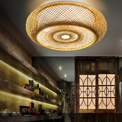 Vintage Deckenlampe Natürliche Deckenleuchte Bambus Hängelampe Retro E27 Höhenverstellbare Hängeleuchten Restaurant Licht Schlafzimmer Wohnzimmer Kronleuchter Esszimmer Cafe Bar Pendelleuchten ( Größe von DOCJX