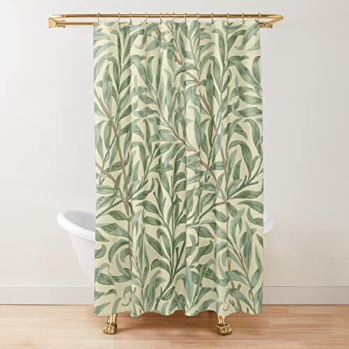 DOCPPE William Morris Duschvorhang,Grünes Duschvorhang-Set für Badezimmer, Schwerer Stoff, dekorativer Badvorhang, waschbarer Vorhang mit 12 Haken, 260 x 180 cm (102 x 71 Zoll) von DOCPPE