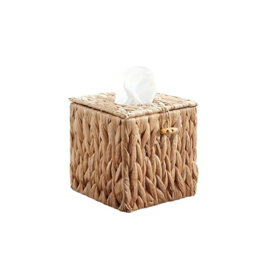 DODAMOUR Gewebte Taschentuchbox-Abdeckung mit Deckel, handgefertigte Serviettenbox, quadratisch, handgefertigt, für Zuhause, Büro, Dekoration (natürliches Beige) von DODAMOUR