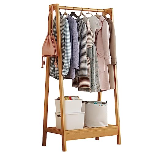 DODOBD Garderobenständer Bambus, mit Kleiderstange und Haken, Belastbarkeit 100kg, für Waschküche, Wohnzimmer, Schlafzimmer : 65CM/75CM/85CM/95CM, Garderobenständer mit Schuhablage von DODOBD