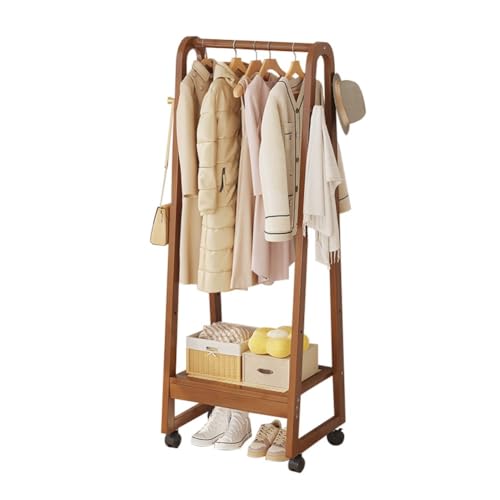 DODOBD Kleiderständer auf Rollen,Garderobenständer,Offener Kleiderschrank Holz,Kleiderstange Holz mit Ablage,Bambus,Multifunktional,Freistehender,Stabil,für Flur,Wohnzimmer Und Büro von DODOBD