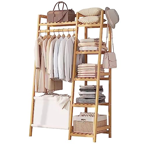 DODOBD Massivholz Kleiderständer Mit Regalen Und Schuhablage, Garderobenständer aus Holz, Garderobenständer für Schlafzimmer, Garderobenständer für Schlafzimmer, 80/110/130CM*40CM*140CM von DODOBD