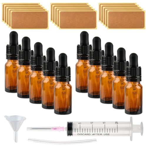 DODUOS 10 Pipettenflasche 10ml, Tropfflasche 10ml Liquid Misch Set mit 5 Hilfsmitteln Flasche mit Pipette für ätherische Öle Duftstoffe Apothekerflasche von DODUOS