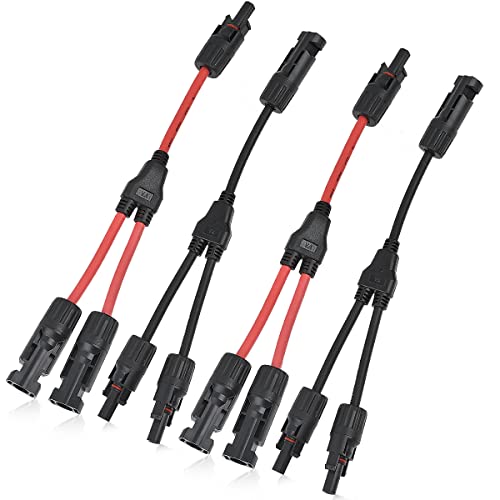 DODUOS 2 Paar Solarkabel Y-Verteiler Solarpanel-Kabel MMF+FFM für Parallel-Photovoltaik-Anschluss, Solarpanel Stecker Solaranschluss Y-Zweig Paralleladapter, 2 Rot + 2 Schwarz von DODUOS