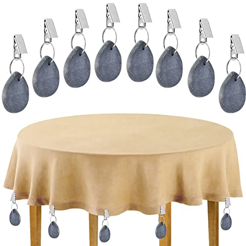 DODUOS 8 Stück Tischdeckenbeschwerer Naturstein Tischdecken Beschwerer Draußen mit Stahl Klammer, Tischdeckenbeschwerer mit Clips für Familie PartyCamping/Hochzeit/Garten von DODUOS