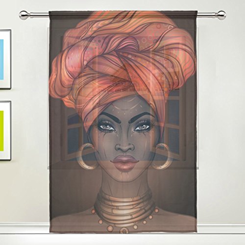 Afrikanische Frauenfenster-Vorhänge, digital bedruckt, Polyesterfaser, Vorhänge für Tür, Küche, Wohnzimmer, Schlafzimmer von DOENR