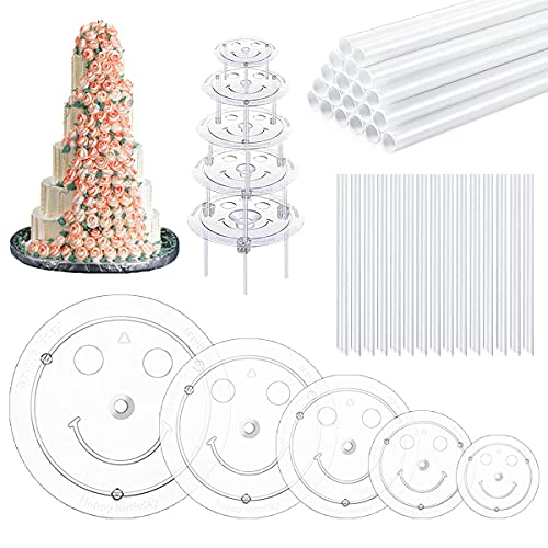 40-teiliges Kunststoff-Kuchen-Dübelstangen-Set für gestufte Kuchen, 20 weiße Kuchenstäbchen, 5 Kuchen-Trennplatten für 10, 15, 20, 25, 30 cm, 15 transparente Kuchen-Stapeldübel. von DOERDO DD