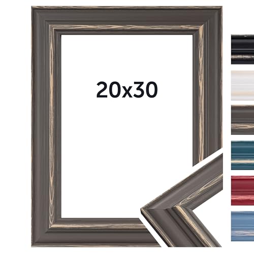 DÖRR Bilderrahmen Boho - Massiv Holz - Kunstglas - Shabby Chic - Vintage Style - Made In Italy 20x30 Grau von DÖRR