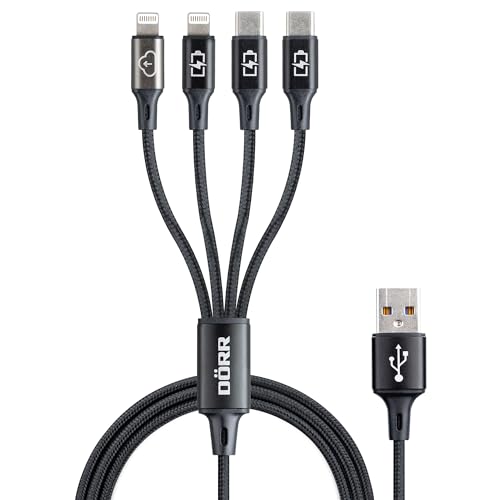 Multi Ladekabel - Datenkabel - 1,2 m - 4 in 1 Universal - USB-A auf 2 Lightning + 2 USB-C - USB Kabel - schnellladefähig - kompatibel mit: Phone, iPad, Android, Apple (Lightning Datenübertragung) von DÖRR