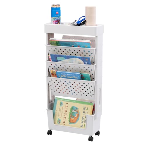 DOEWORKS Bücherwagen Kleines Bücherregal Rollen Bastelwagen Rollwagen Schmal Aufbewahrungswagen mit Rollen, 5 Ebenen Bücherregal Wagen für Wohnzimmer Küche Bibliothek Schlafzimmer Büro, Weiß DOEWORKS Bücherwagen Kleines Bücherregal Rollen Bastelwagen Rollwagen Schmal Aufbewahrungswagen mit Rollen, 5 Ebenen Bücherregal Wagen für Wohnzimmer Küche Bibliothek Schlafzimmer Büro, Weiß von DOEWORKS