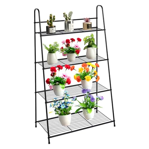 DOEWORKS Metall Blumenregal Pflanzenständer mit 4 Ablagen Blumentreppe Blumenständer für Outdoor Indoor Balkon Garten, 120x72.5x34cm(HxBxT), Schwarz von DOEWORKS