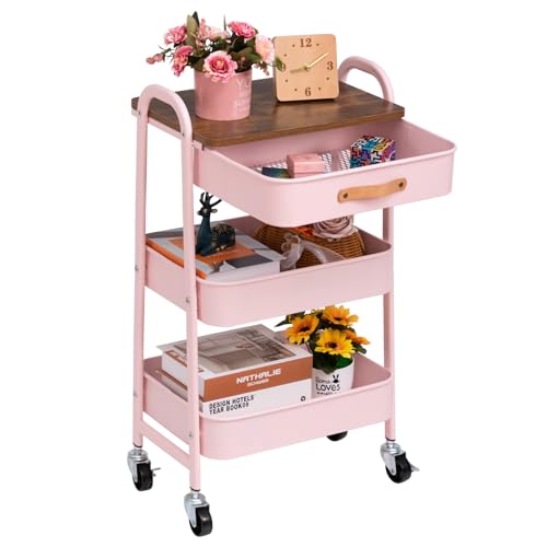 DOEWORKS Rollwagen Metall mit Schublade Servierwagen mit Rollen 3 Etagen Küchenwagen Bastelwagen Rollwagen Küche Aufbewahrungswagen für Wohnzimmer Schlafzimmer Badezimmer Büro, Rosa DOEWORKS Rollwagen Metall mit Schublade Servierwagen mit Rollen 3 Etagen Küchenwagen Bastelwagen Rollwagen Küche Aufbewahrungswagen für Wohnzimmer Schlafzimmer Badezimmer Büro, Rosa von DOEWORKS