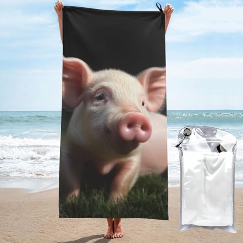 DOFFO Mikrofaser-Strandtuch, niedliches Schwein-bedruckt, schnell trocknendes Handtuch, Reise-Strandtuch, Badetuch, groß, 78,9 x 160 cm, weich, saugfähig, leicht, Strandtuch für Camping Pool von DOFFO