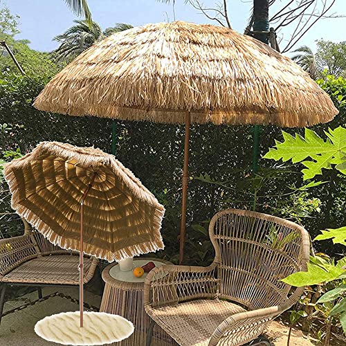 DOGC Sonnenschirm FüR Den AußEnbereich – 180 cm, Neigungsfunktion/NatüRliche Farbe, Mit Dreieckiger Basis, Tropischer Hawaii-Stil, Uv-Schutz von DOGC